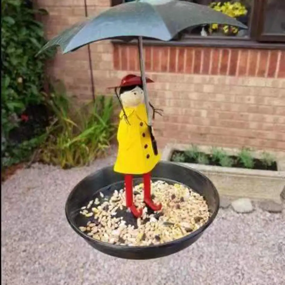 Girl with Umbrella Hanging Bird Bath Bird Feeder