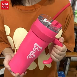 Miniso Trend Barbie Series Giant Large-capacity Straw Steel Bling Bling Pink Barbe Water Cup 1200ml For Girls Birthday Gift