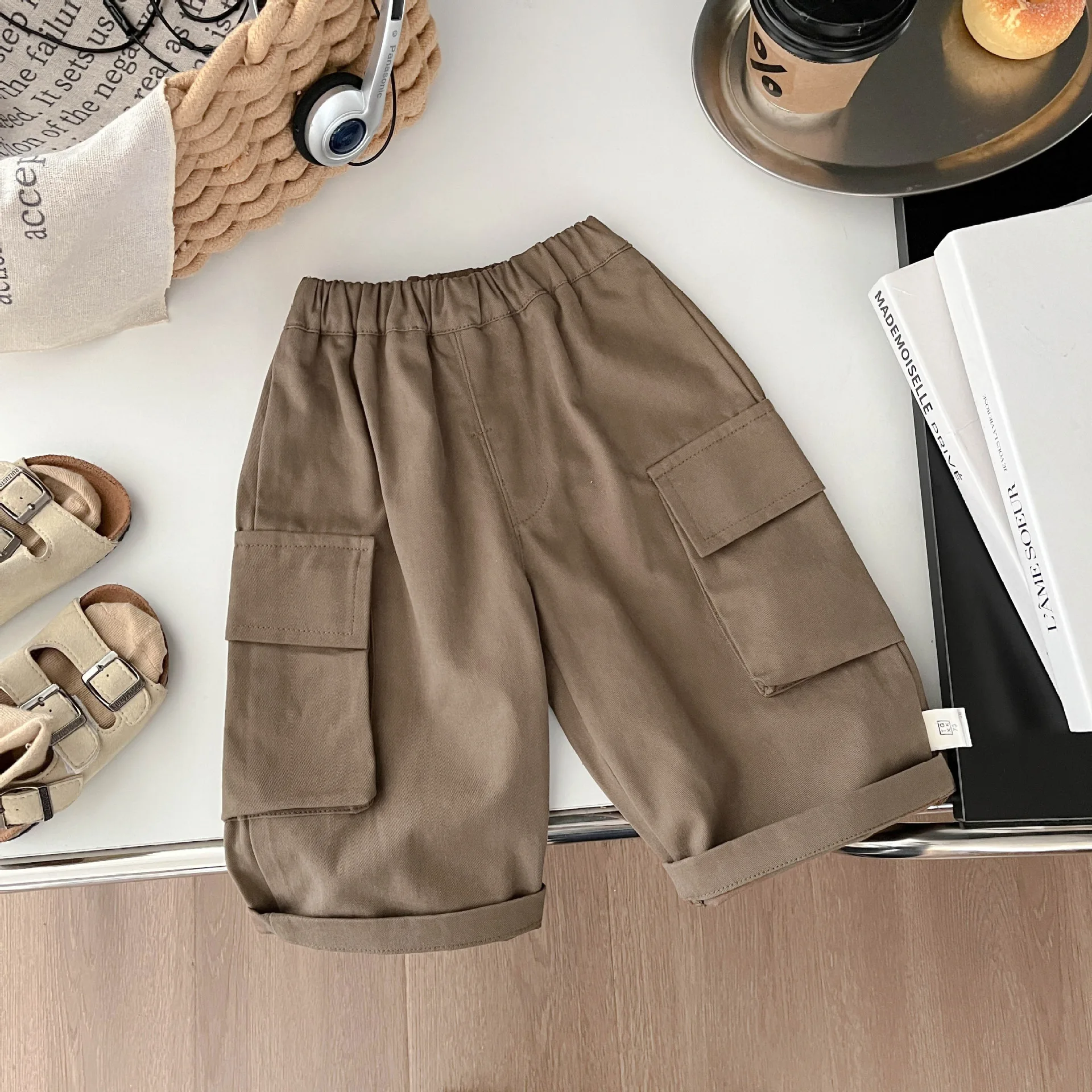 2025 Autumn New Baby Boys Cargo Pants Solid Infant Loose Trousers Girls Large Pocket Casual Straight Pants Children Clothes 5