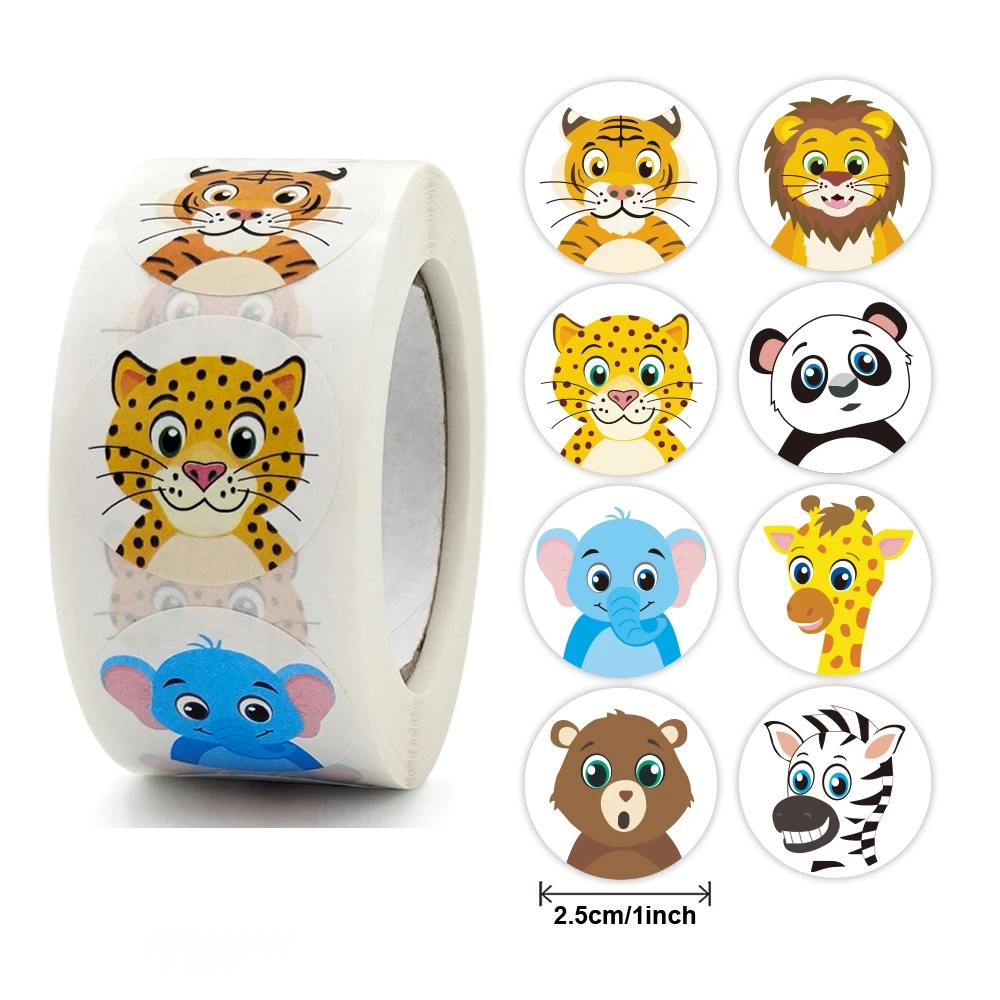 

50-500pcs 1inch Cartoon Animal Children Sticker Label Thank You Cute Toy Game Sticker DIY Gift Sealing Label Decoration Supp