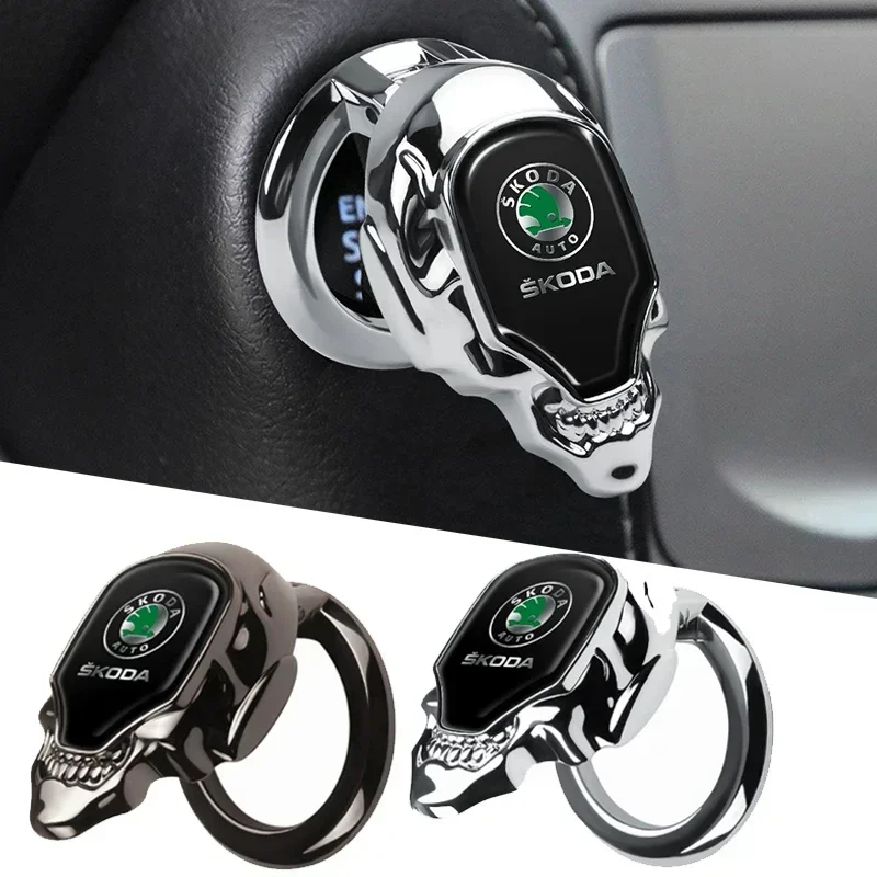 Car One-Click Start Stop Sticker Cover Skull Decal Per Skoda Logo Octavia 2 A7 Tour Rs Rapid Kodiaq Superb Karoq Felicia Yeti