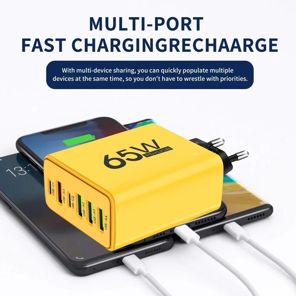 65W Multi-port USB C Charger Fast Charge Charger Type C Travel Adapter For iPhone 15 Pro Max Samsung Xiaomi Fast Charge Charger