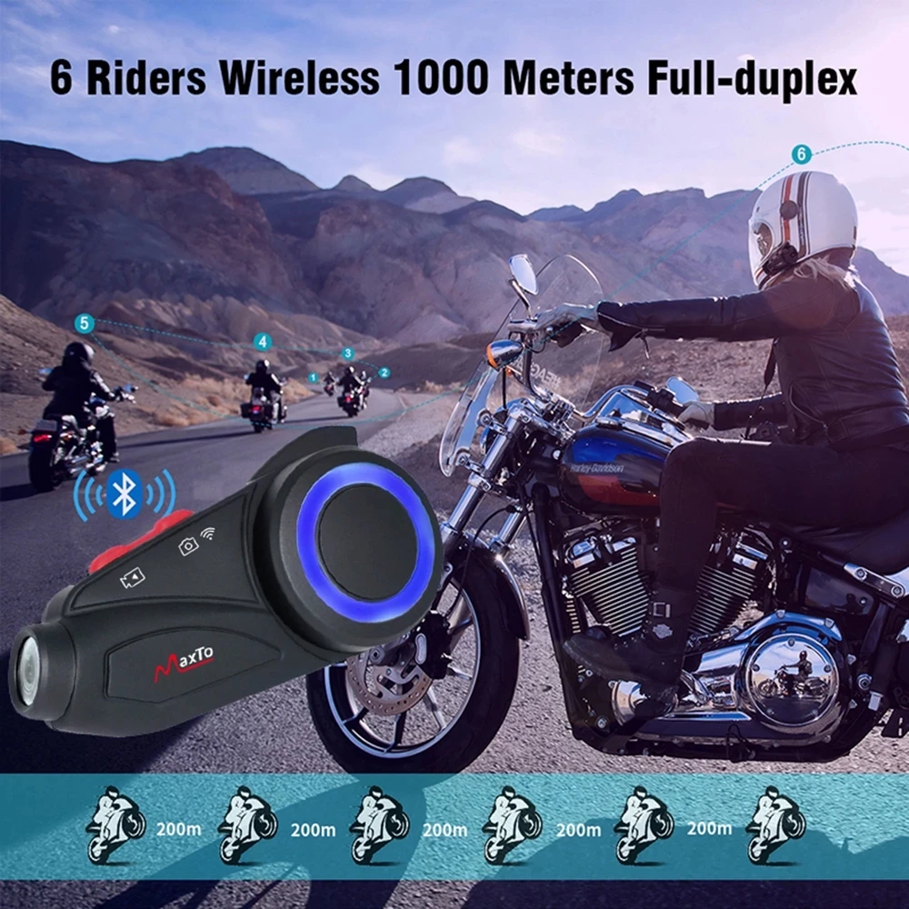 MAXTO M3S Motorcycle Camera Video Recorder 2k 1440P Helmet Intercom Group 6 Riders Bluetooth Wifi M3 DVR Dash Cam 64G Card Gift
