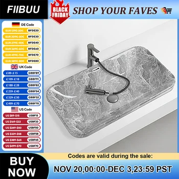 อ่างล้างหน้าเซรามิกสีเทาลายหินอ่อน พร้อมอุปกรณ์ระบายน้ำ แบบกึ่งฝัง สำหรับตกแต่งห้องน้ำในบ้าน 1