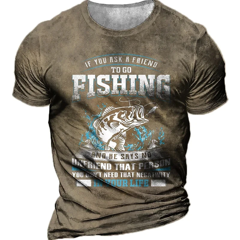 

2023 Summer New Breathable Fishing Enthusiast 3D Printed Jungle Men's T-shirt O Collar Short Sleeve Oversized Loose Casual Top