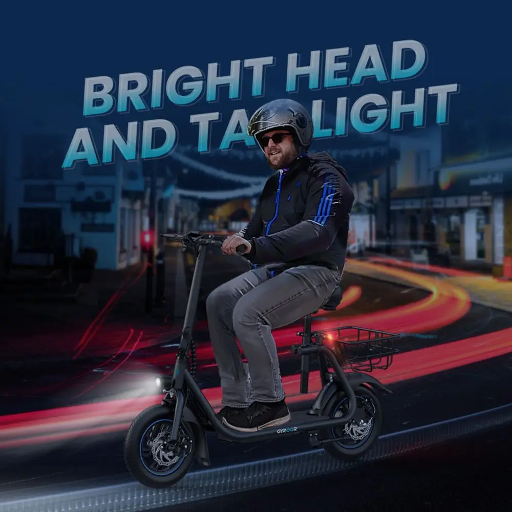 Gyroor 450W Electric Scooter with Seat for Adult, 12 inch Commuter Electric Scooter with Basket-up to 21 Miles 15.5MPH