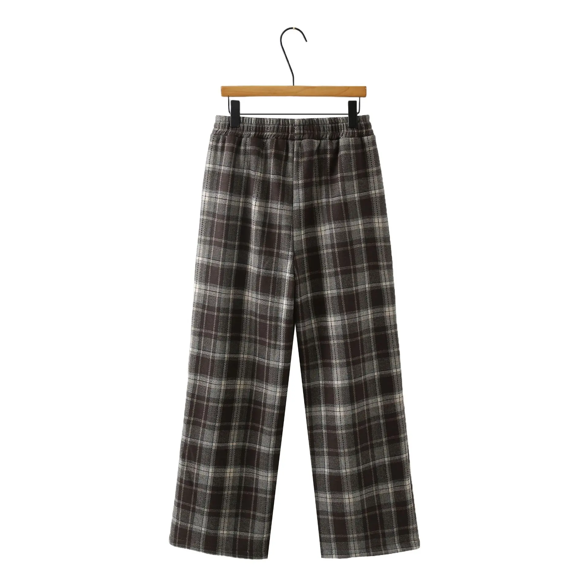 XXXXL Fashion Plus Size Women's Straight Leg Pants 2025 Winter New Classic Tweed Plaid Casual Fleece Woolen Trousers 8599