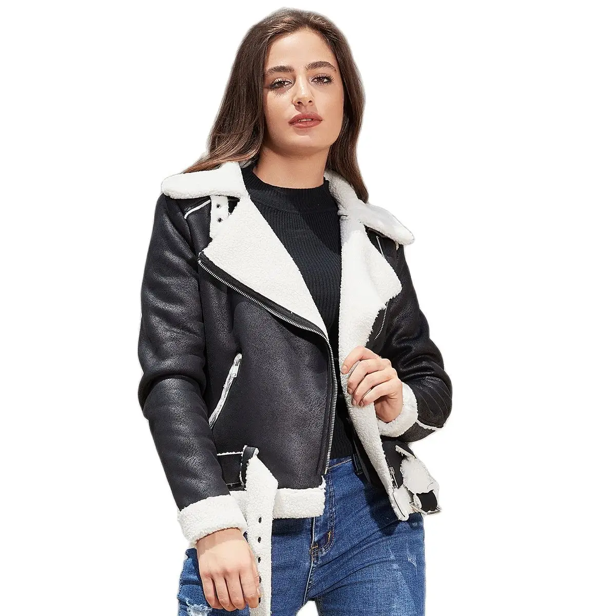 

Autumn Winter Women Streetwear Faux Fur Jacket Female Suede Coat Girl's Flocking Warm Outerwear Lady's Belt Jackets Fur Coats