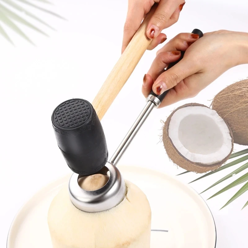 

New Stainless Steel Coconut Opener Set Coconut meat corer Rubber Hammer Hole Maker Easy To Use Durable Household Kitchen Tools