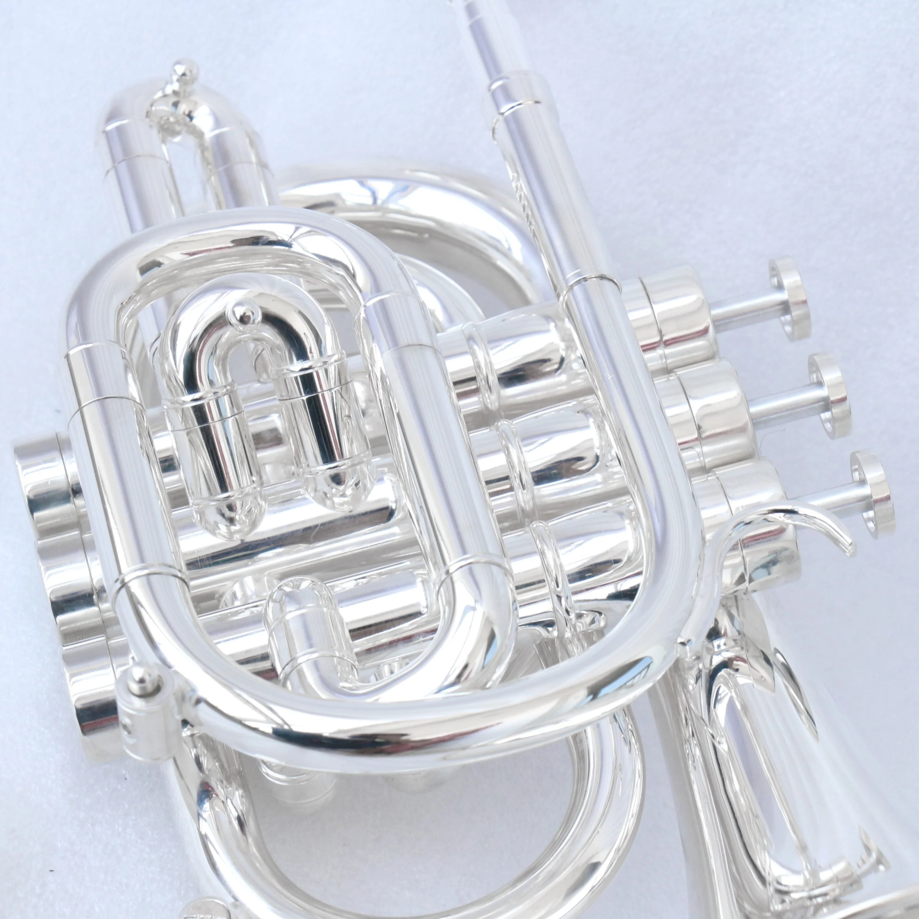 Hot Sale Rotary Valve BB Tone Brass Body Pocket Trumpet Chinese Manufacturer Handmade Silver Plated Trumpet OEM