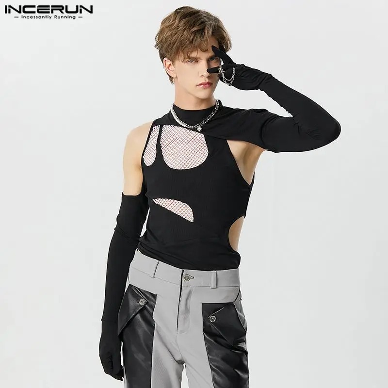 

INCERUN 2023 Sexy Fashionable Mens Bodysuits Deconstructed Design Spliced Mesh Rompers Pullover Thimble Triangle Jumpsuits S-5XL