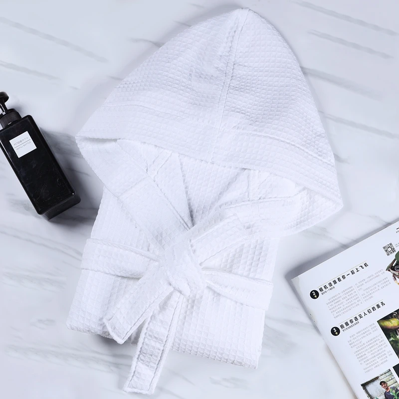 رداء حمام وافل للرجال، قطن خالص، رداء حمام مطرز ذو طية صدر السترة، فستان منزلي للفندق، جودة عالية