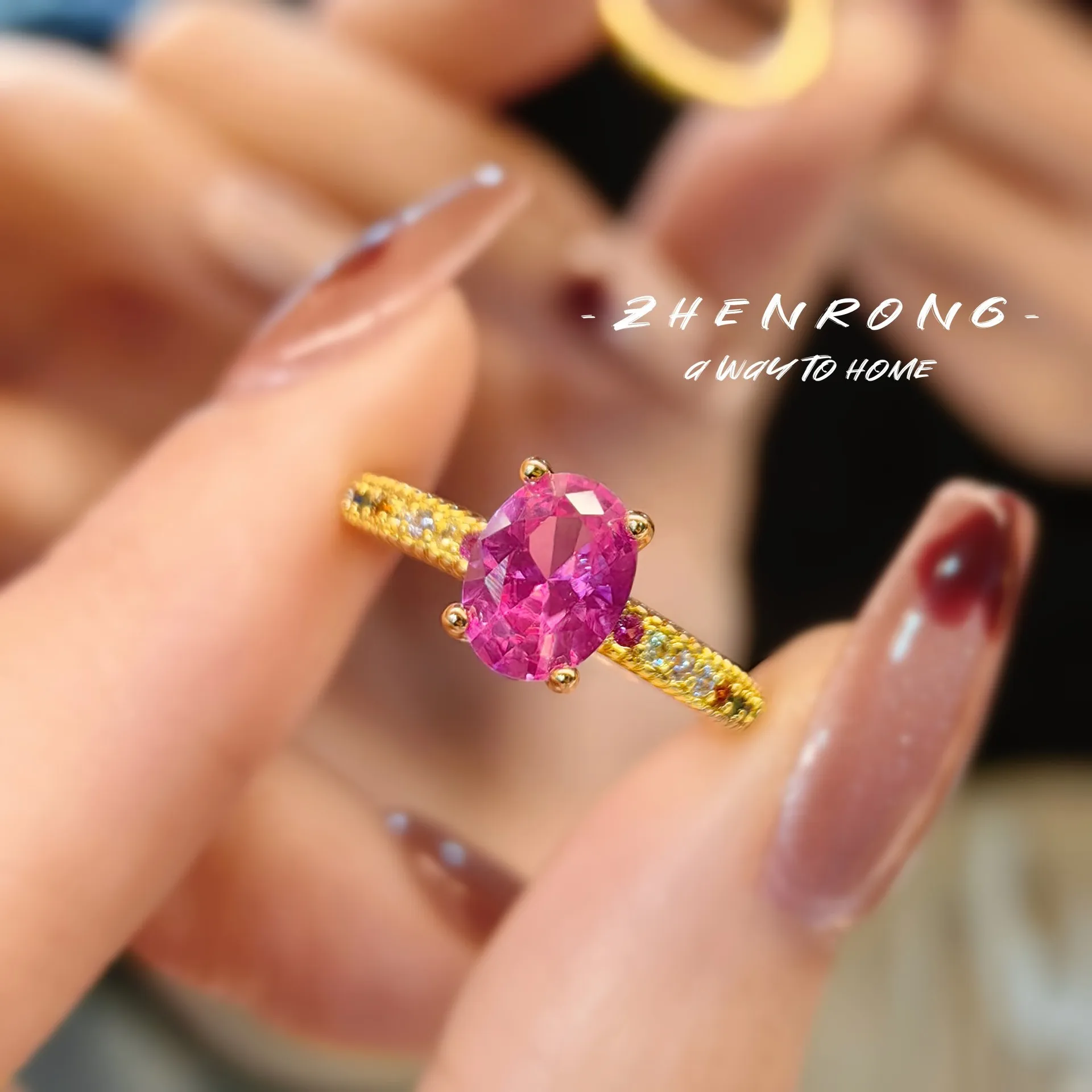 

2024 New Trend Finger Rings For Women Fashion Female Fashion Bright Hot Pink Zirconia Jewelry For Engagement Party Accessories