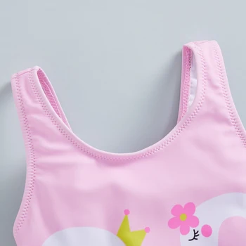Girls  Swimsuit Sleeveless Round Neck Mermaid Print Summer Beach Ruffle Bodysuit Swimwear with Bow Detail 5