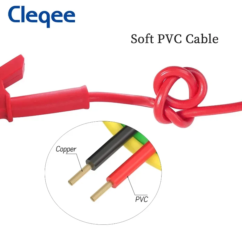 Cleqee P1037 5PCS 4mm Stackable Banana Plug to Alligator Clip Crocodile Clamp Multimeter Test Leads Soft PVC Cable 1M/2M/3M Wire