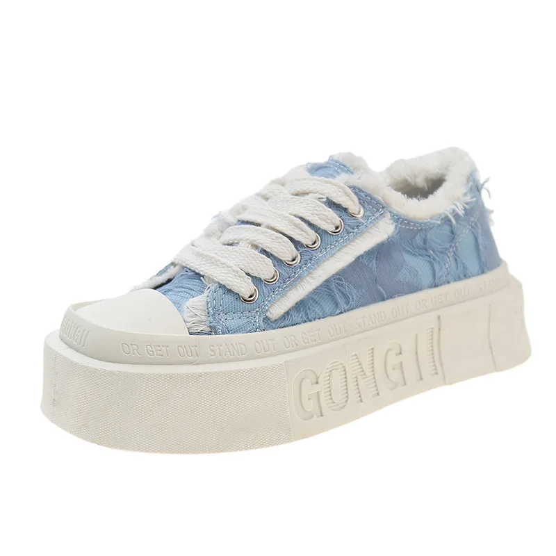 New Casual Versatile Thick Sole Canvas Shoes Women's Elevated Breathable Skateboard Shoes