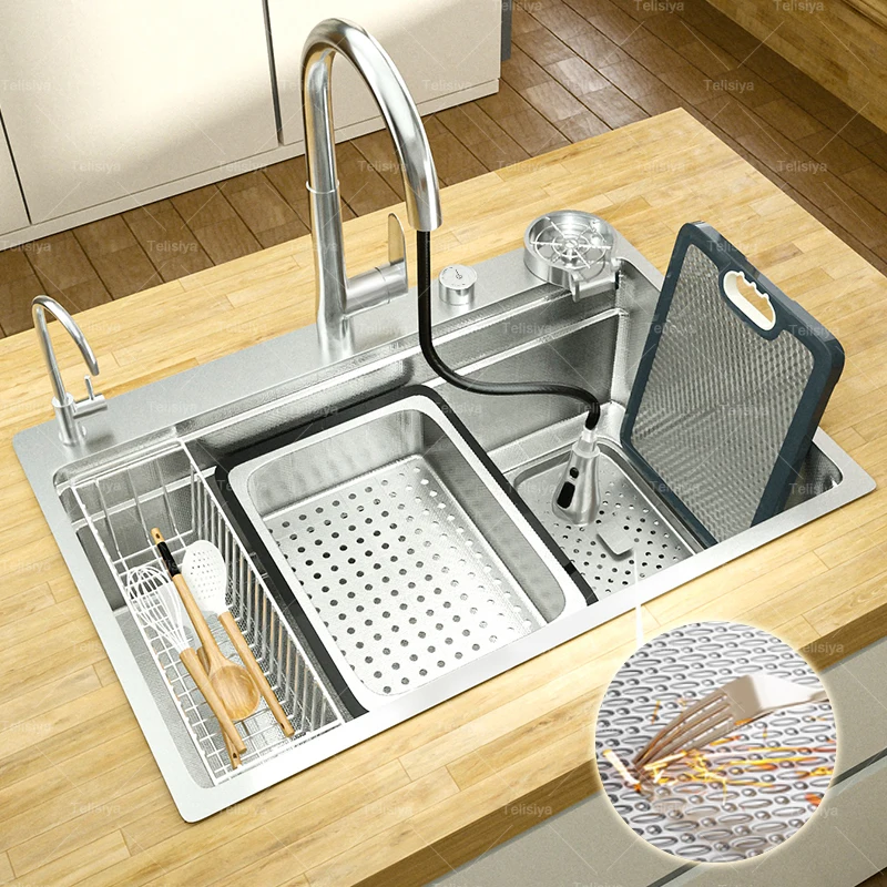 Kitchen Stainless Steel Large Sink Multifunctional Kitchen Sink Cleaning Ingredients and Cutlery