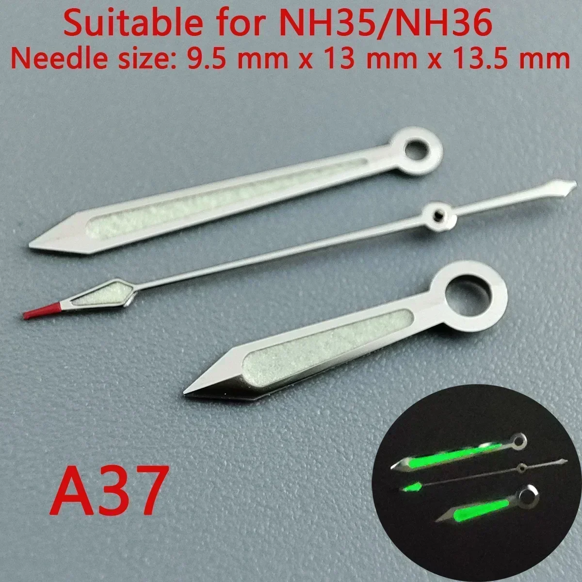 Premium 904L Silver Watch Hands with Green Luminous Accents - Wholesale Watch Accessories