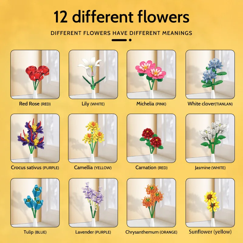 11053 부케 빌딩 블록 시리즈 꽃 벽돌 장난감, 여자 친구용, 로맨틱 모델 선물, DIY 화분 일러스트 1163 개