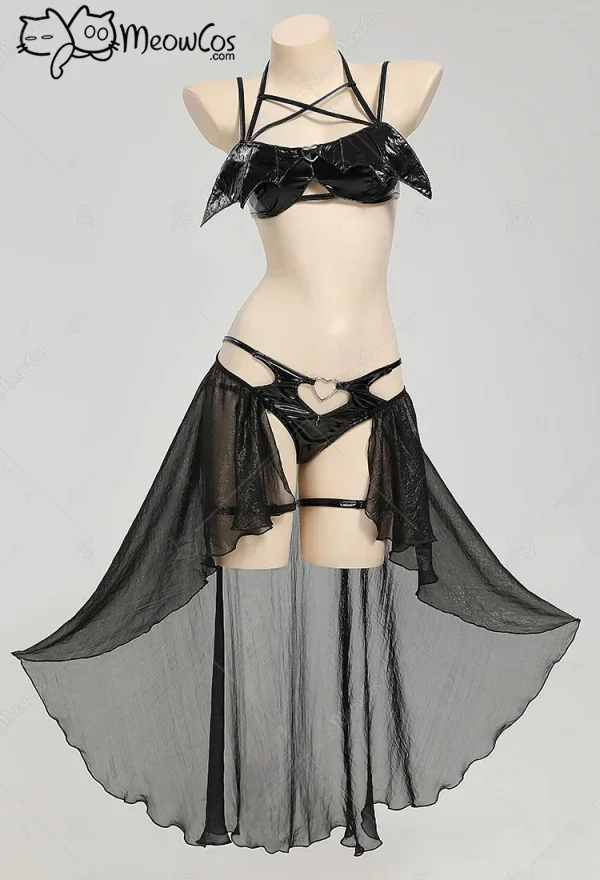 MEOWCOS Damen Gothic-Kleid Mit Fledermaus-Stil  Neckholder-Top & Rock-Set  Inkl. Handschuhe & Socken