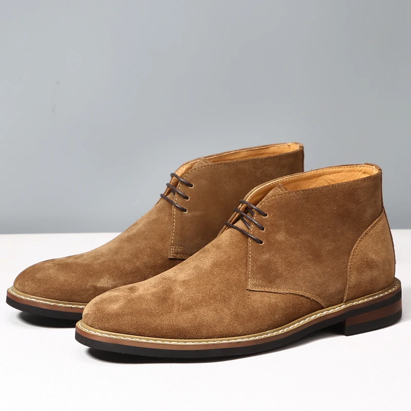 

Europe/America Men Boots Retro Desert Short Boots Genuine Cowhide Suede High-top male Shoe Hand-sewn Outdoor Daily Leisure Shoes