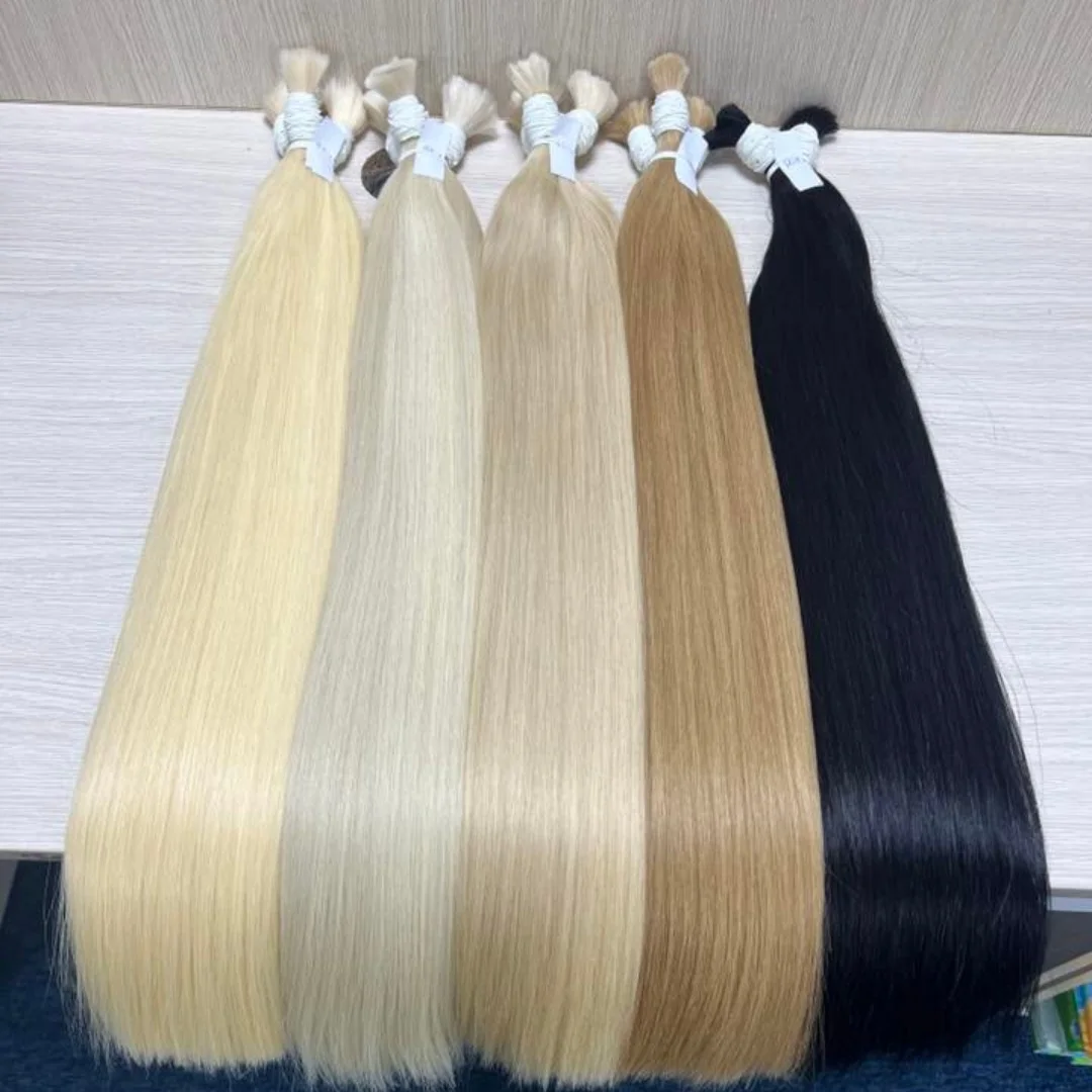 100% Real Human Vietnamese Hair Extensions no Weft Honey Blond Hair Bulks Virgin Hair Straight Weaving Hair for Braiding 6