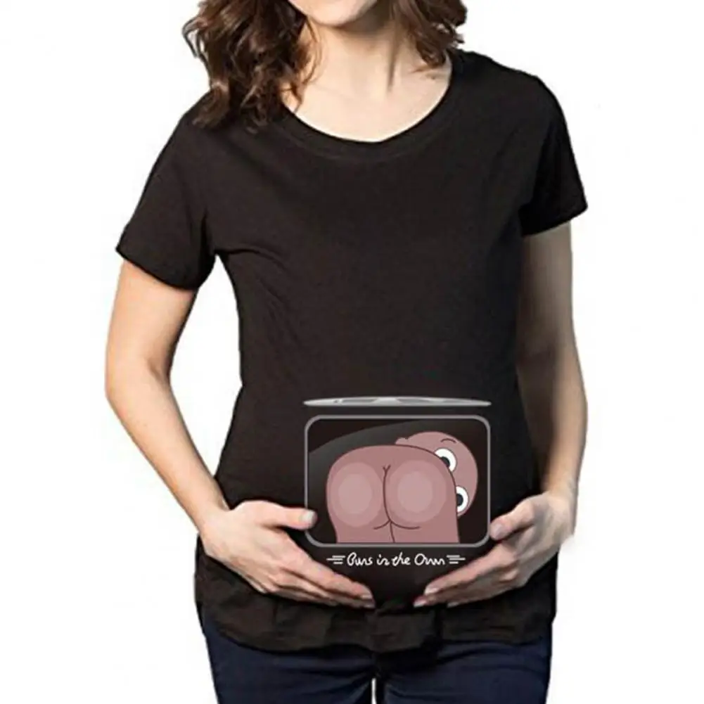 Soft Wear Casual Funny Butt Printed Maternity Pullover Polyester Maternity Pullover T-shirt Easy Match for Daily