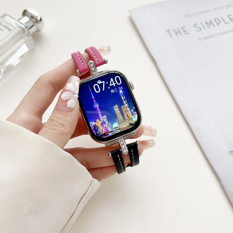 

Ремешок кожаный для Apple Watch Ultra, тонкий браслет с металлической пряжкой для Iwatch Series 9 8 7 6 5 4 3 2 se, 49 мм 41 мм 45 мм