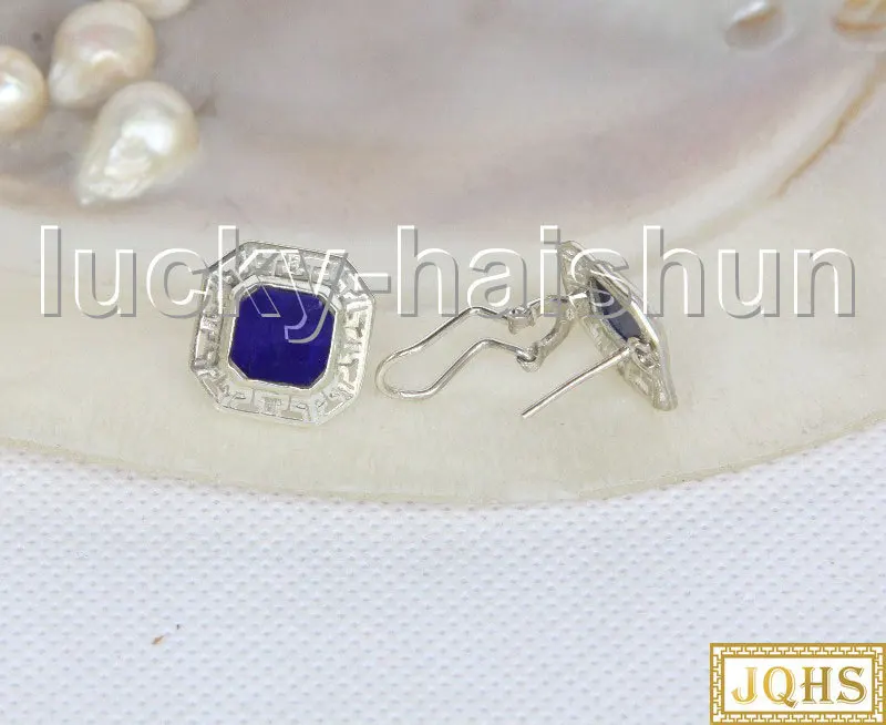 

AAA 100% NATURAL 16X16MM COIN LAPIS LAZULI Earrings 925 Silver J11579