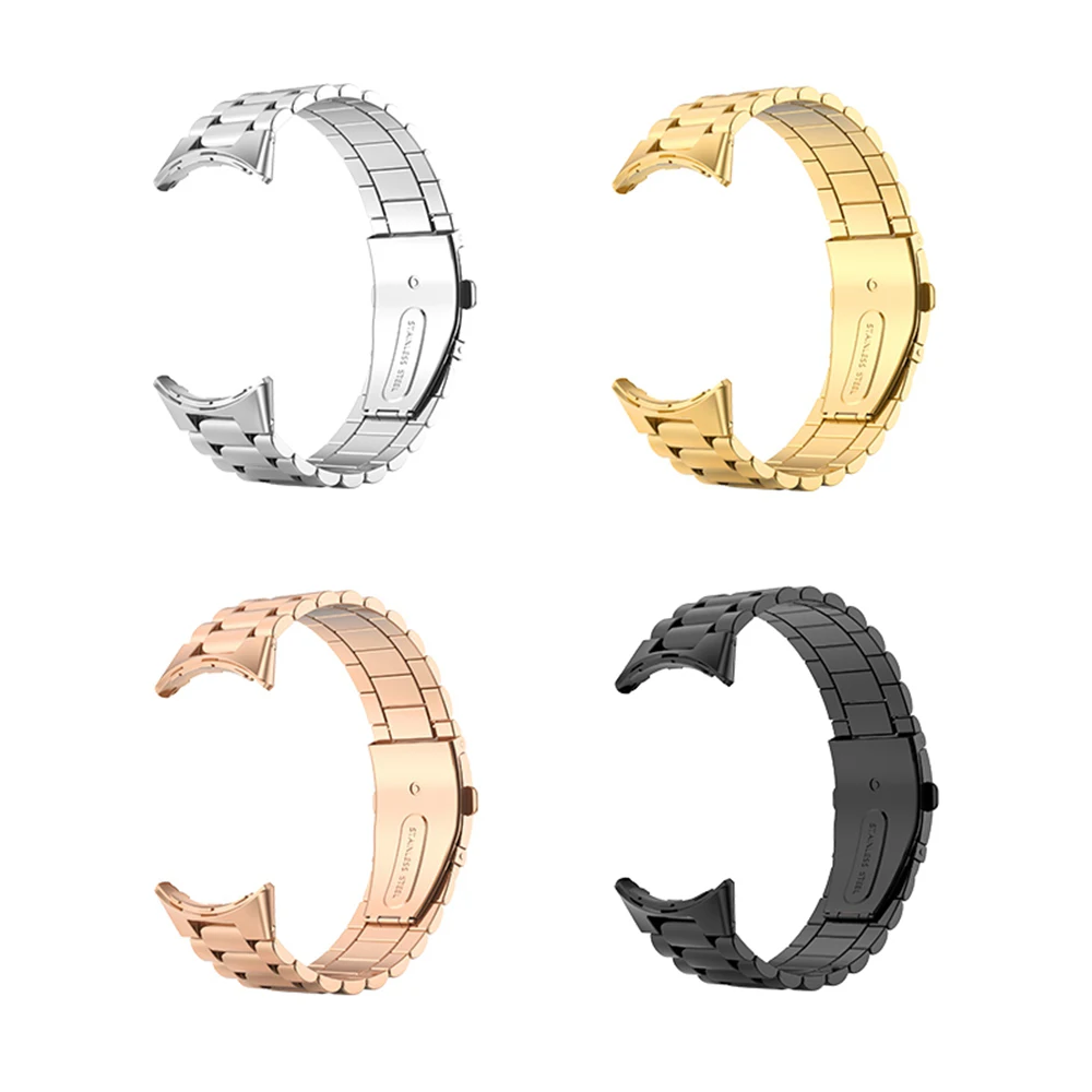 For Google Pixel Watch / Watch 2 Rose Gold Buckle Watch Band Strap with  Crown-Shape Connector - Snake Texture