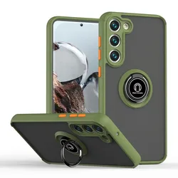 Luxury Matte Armour Magnetic Ring Holder Case - Shockproof Stand Cover - Galaxy S23 Ultra (Lightgreen)