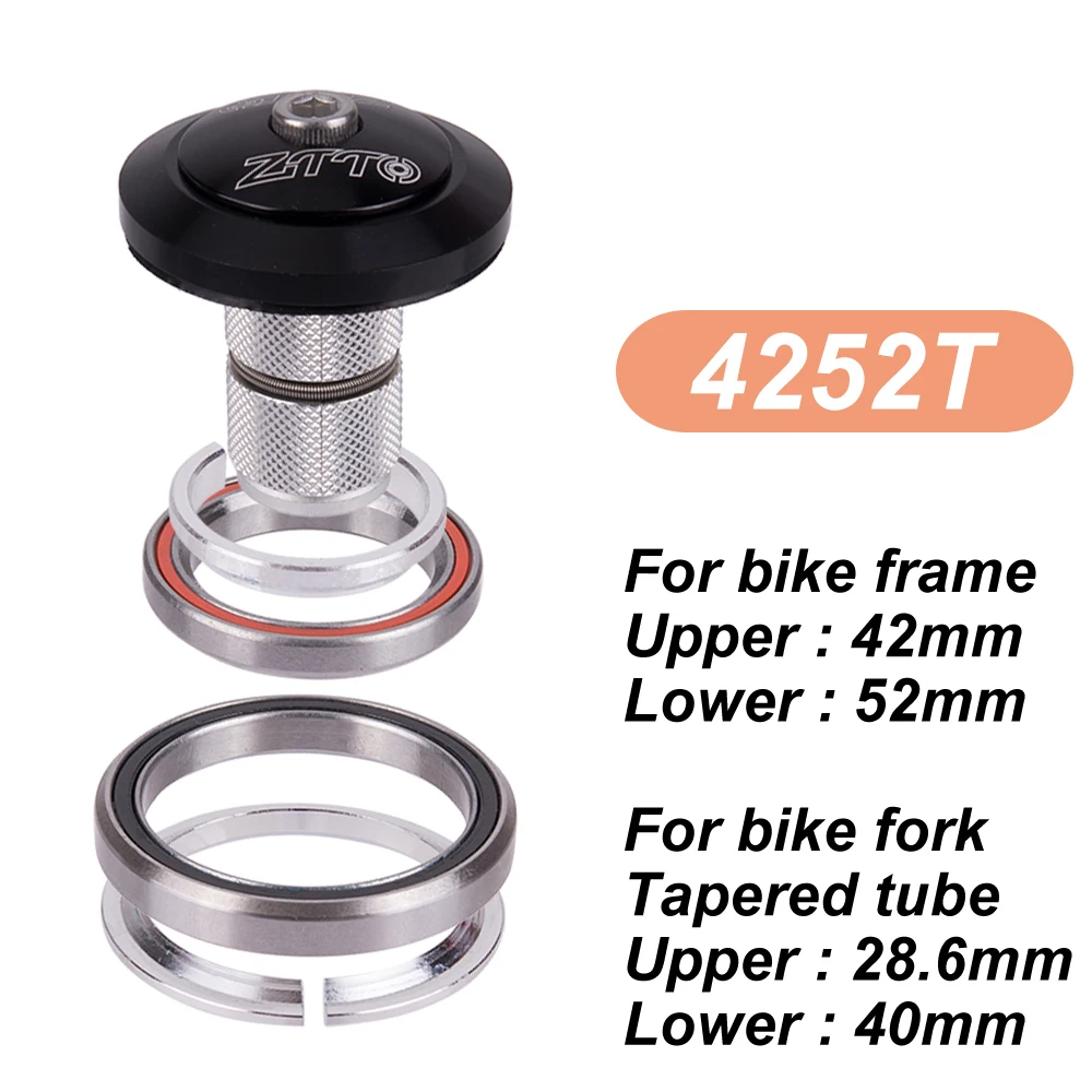ZTTO MTB 자전거 도로 자전거 헤드셋 42mm 52mm CNC 1 1/8 -1 1/2 테이퍼 튜브 포크 통합 앵귤러 콘택트 베어링 4252T