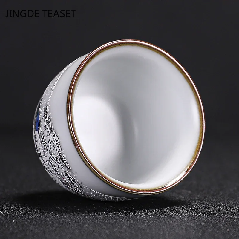 Tea Cup Chinese Ru Kiln Ceramics Teacup Exquisite Hand-painted Pattern Single Cup Tea Bowl Master Cups Individual Cup Handmade Teaware