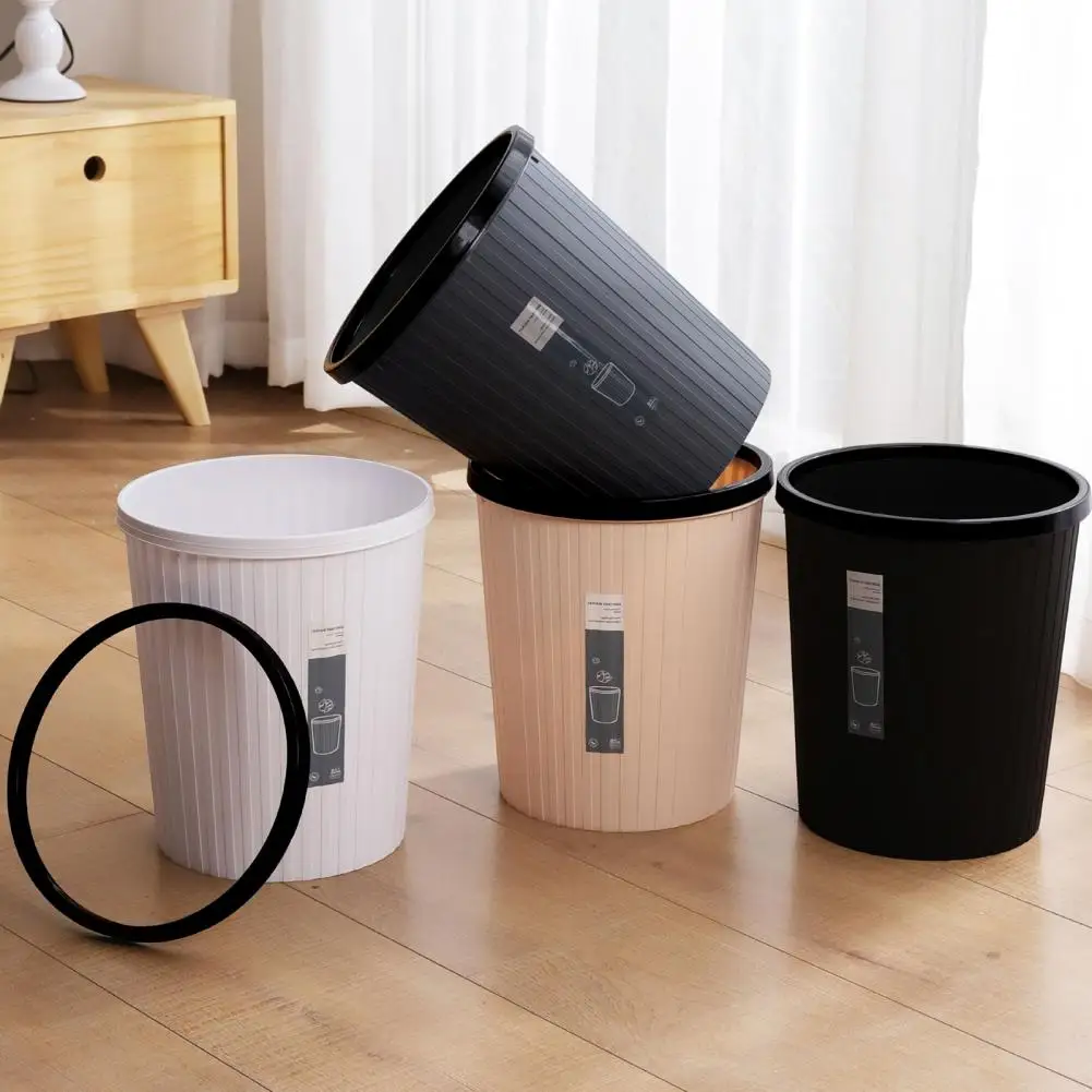 Nordic Style Garbage Bin with Pressure Ring No Lid Striped Kitchen Bathroom Living Room Trash