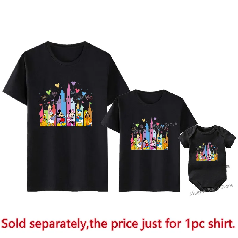 New Castle Mickey Minnie Family Matching Shirts Cotton Father Mother Kids First Disney Trip Tshirt Funny Disneyworld Tees Tops 3