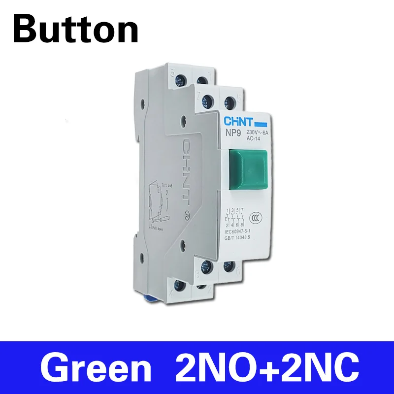 CHINT NP9 push button card DIN rail button switch reset with moving  Signal light LED 220V 2NO 2NC Pushbutton Switch 24V light switch smart Wall Switches