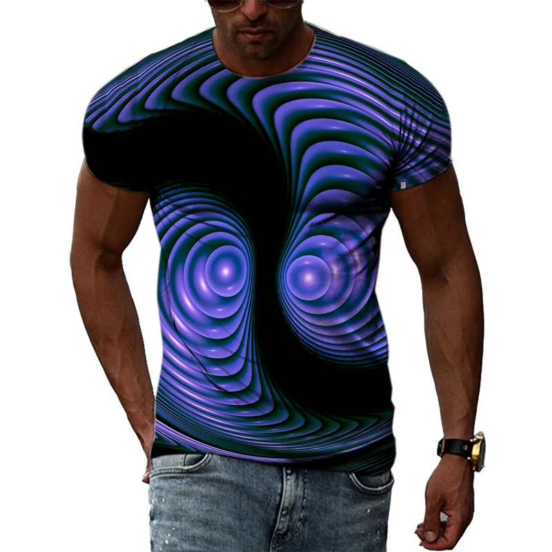 Summer New 3D Print Tunnel Vortex Men T-shirt Fashion Casual Three-dimensional graphic t shirts Trend O-Neck Streetwear Tees Top