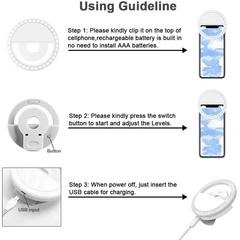 USB Charge Led Selfie Ring Light Mobile Phone Lens Selfie Lamp iPhone Samsung Xiaomi POCO Phone Portable Light selfie light
