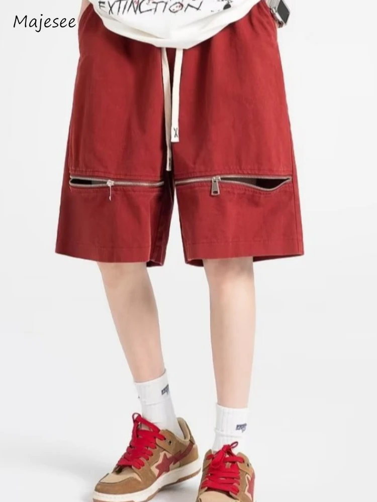 

Men Shorts Solid Breathable Work Out Trousers Streetwear College Classic Bomber Baggy All-match Quick-dry Varsity Zipper Outer