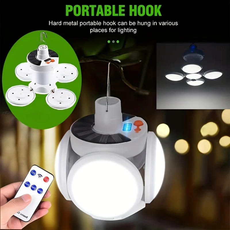 Camping Light Portable Solar Hook Remote Control Folding Football Bulb Rechargeable Desk Lamp Tent Emergency Chandelier