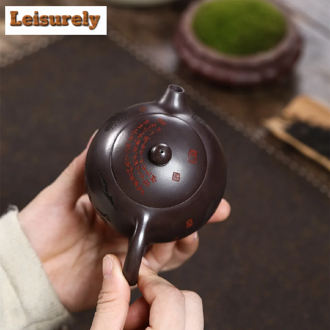 200ml Luxury Yixing Purple Clay Teapots Handmade Xishi Pot Raw Ore Purple Mud Kettle Zisha Tea Set Cafes Craft Collection Gift