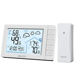 Wireless Weather Station with Atomic Alarm Clock, Hygrometer, Thermometer, Frost Alert, and Digital Forecasting Sensor (White)