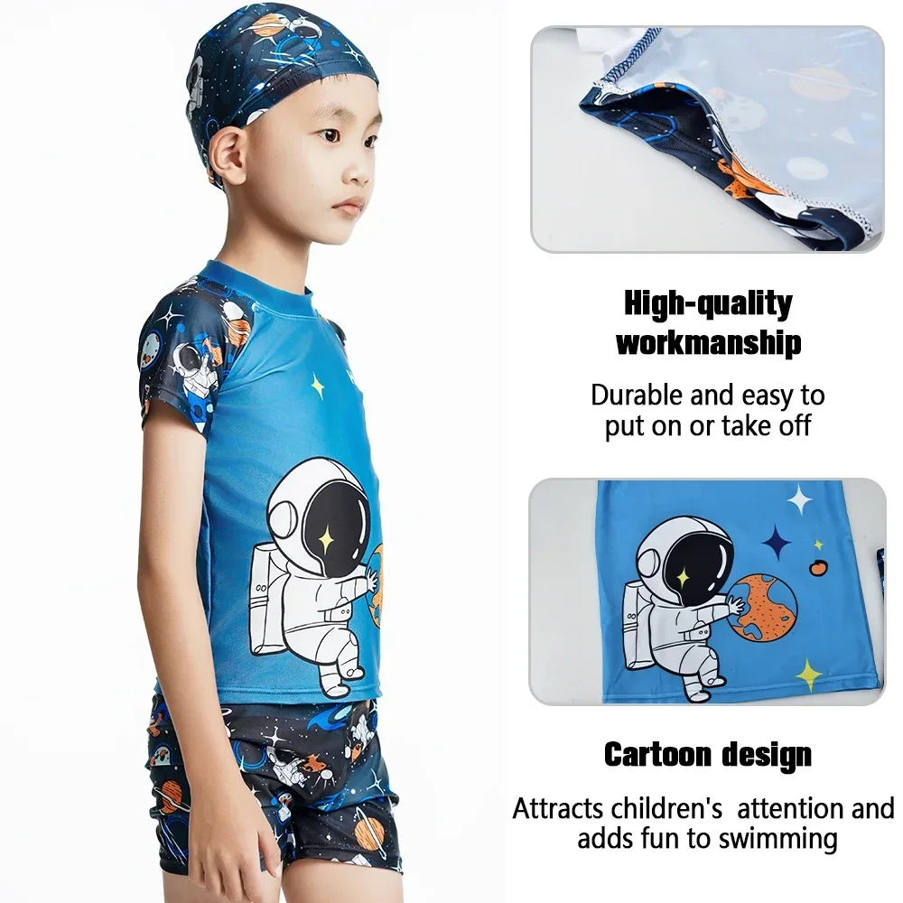 Cartoon Children's Swimwear Breathable Cartoon Boys Toddler Baby Split Design Swimsuit Beachwear Hat children swimsuit