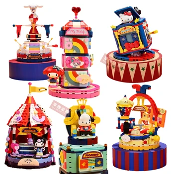 Sanrio Circus Anime My Melody Cinnamoroll Kuromi Friends Street view house shop Building Blocks Bricks Girl Children Toy Gifts