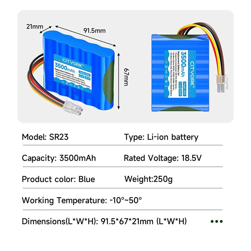 CITYORK 3500mAh Battery For Husqvarna Automower 430X 440 450X 420 310 315 Sileno Plus Sileno Life Gardena Sileno R100Li 5