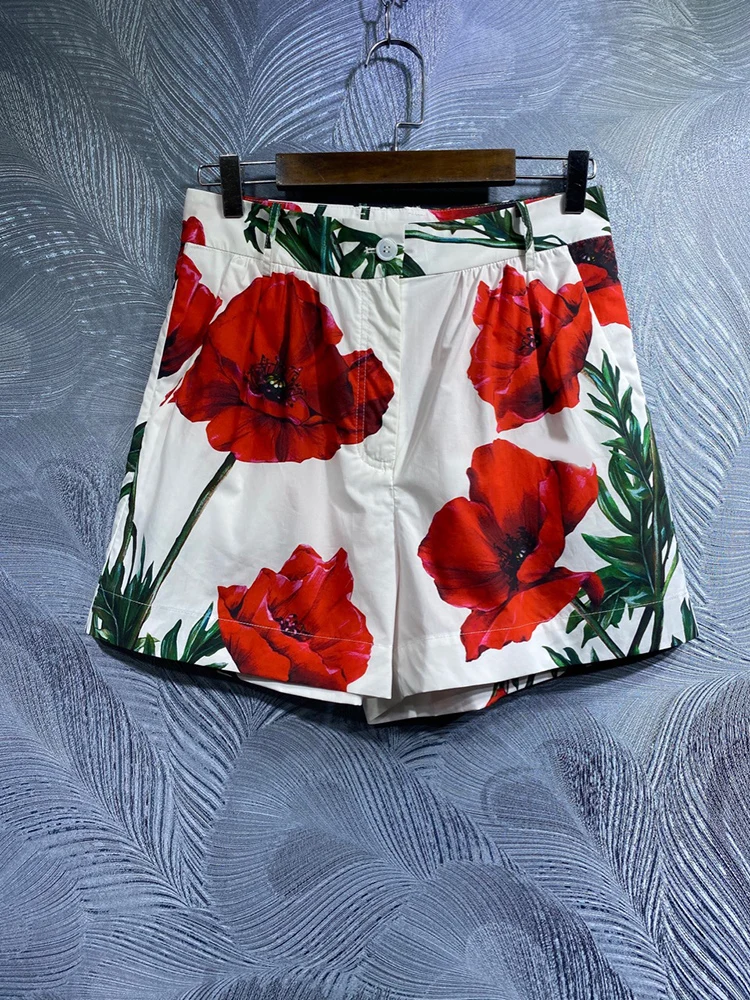 summer-fashion-red-flower-printing-shorts-100-cotton-women-breeches-beach-holiday-girl's-short-pants