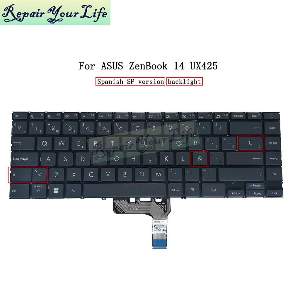 Teclado Retroiluminado para Asus Zenbook 14 Espanhol la Pt-po Reino Unido Português Ux425 Ux425j Ux425ja Ux425e Ux425ea Ux425ia Sn3591bl