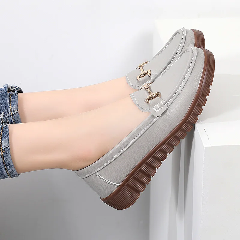 Women's Luxury Flat Shoes Ballet Dance Casual Shoes Leather Breathable Women's Boat White Flat high-quality