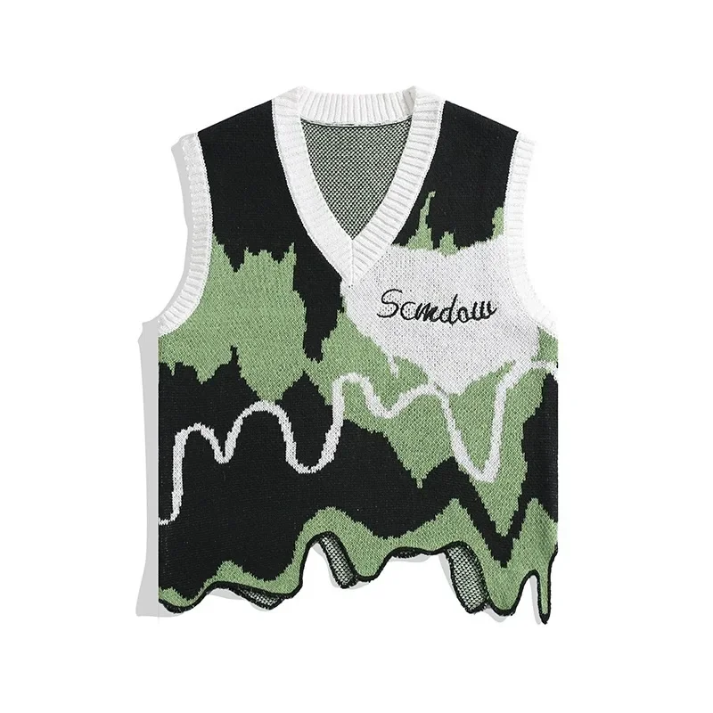 American Style Trendy V-neck Sweater Vest For Men Women Spring/autumn New Irregular Niche Design Knitted Vest