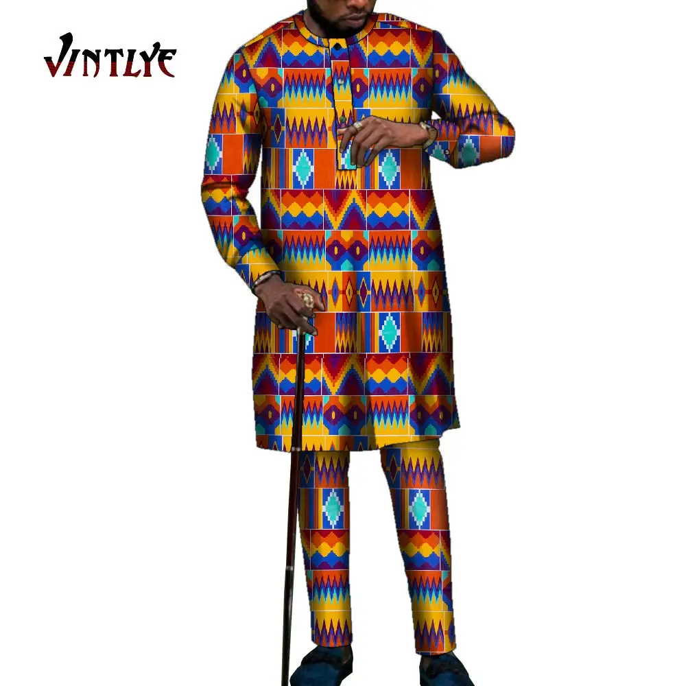 African Style Men Outfit Nigerian Traditional Man Clothes Agbada Robe Suits 2 Piece Set Long